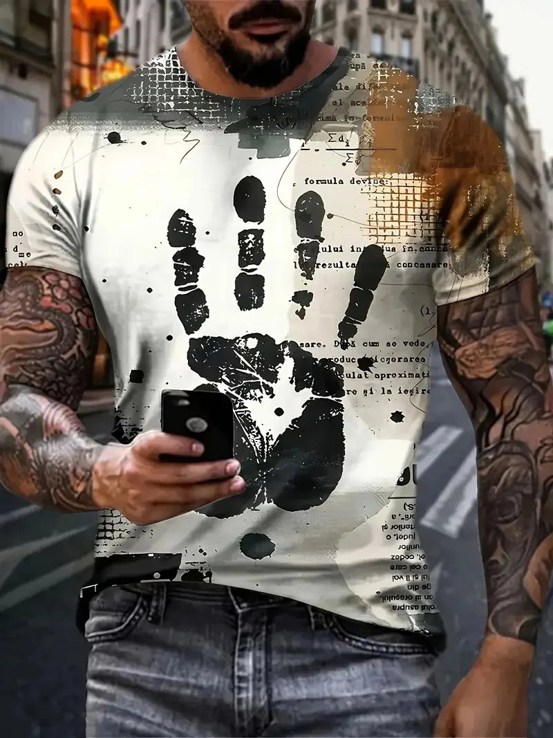 Men's Newspaper Graphic T-Shirt Clothes Casual Crew Neck Short Sleeve T shirts