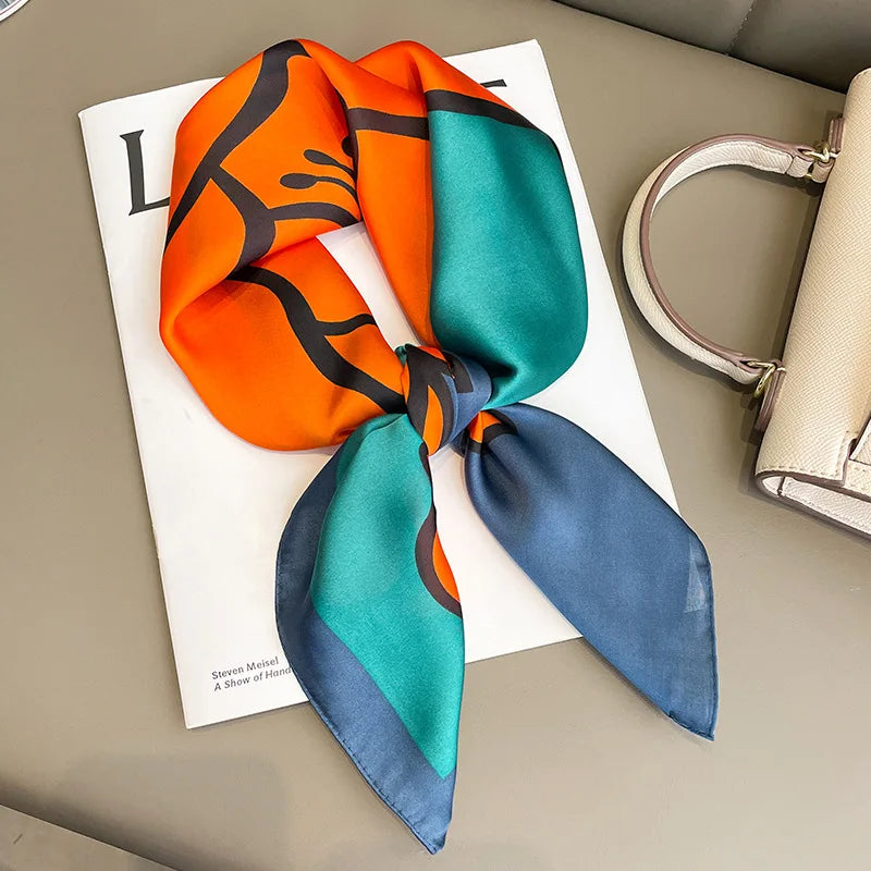 Luxury Imitation Silk Scarf Black And White Striped Head Wrap For Women Multifunction Silk Feeling Neckerchief