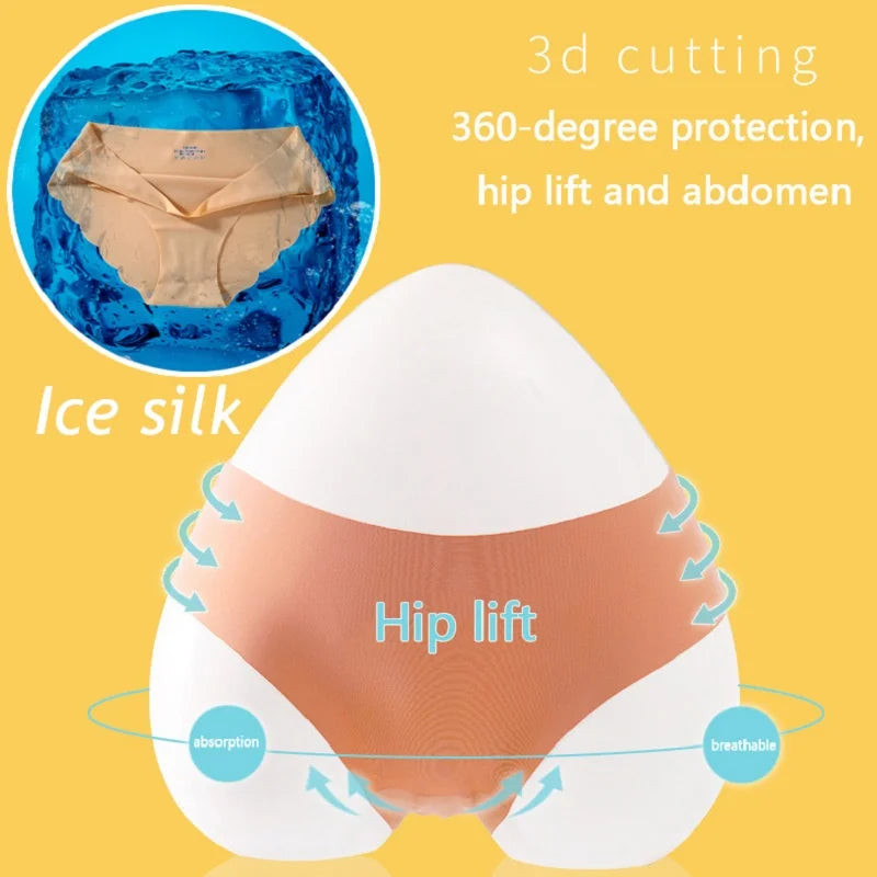 4PCS Ice Silk Seamless Panties Set Women's Briefs Solid Color Elastic Underwear Female Ultra Thin No Trace Wavy Side Panties