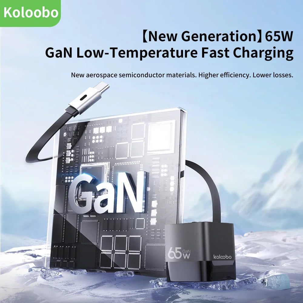 65W GaN Fast Charger Three-Port USB-C Charging Head Built-in 80cm Retractable TypeC Cable for iPhone16 15 14 13 Xiaomi Samsung