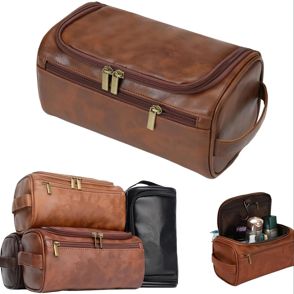 [Compact] Large Capacity Toiletry Bag for Men - Durable PU, Lightweight & Spill-Proof Travel Organizer with Zipper Closure