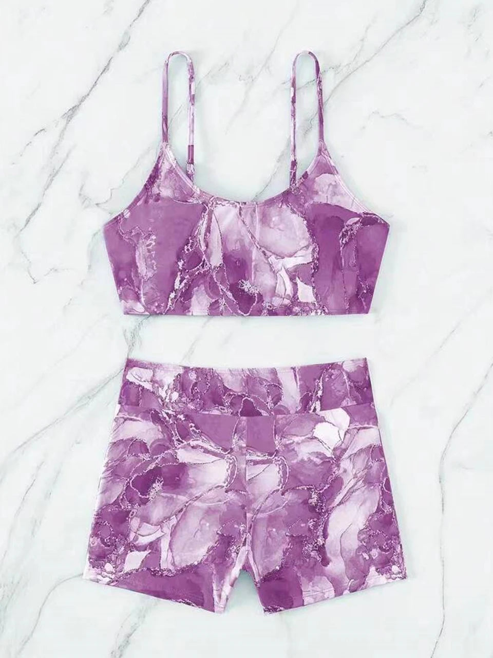 Two Pieces Marble Print Swimwear 2026 Women High Waist Swimsuit Summer Beach Wear Female Bathers Bathing Swimming Sport Suit