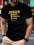 Men's Navy Blue Christian T-Shirt with Jesus the Way Truth Life & John 14:6 Bible Verse - Breathable Casual Church Shirt Comfortable