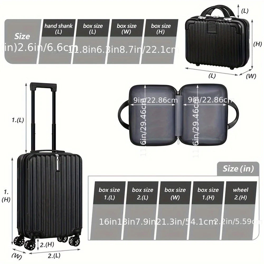 2-piece luggage set with carry-on travel bag, a 20-inch suitcase and a 14-inch handbag that can be slung over the trolley case