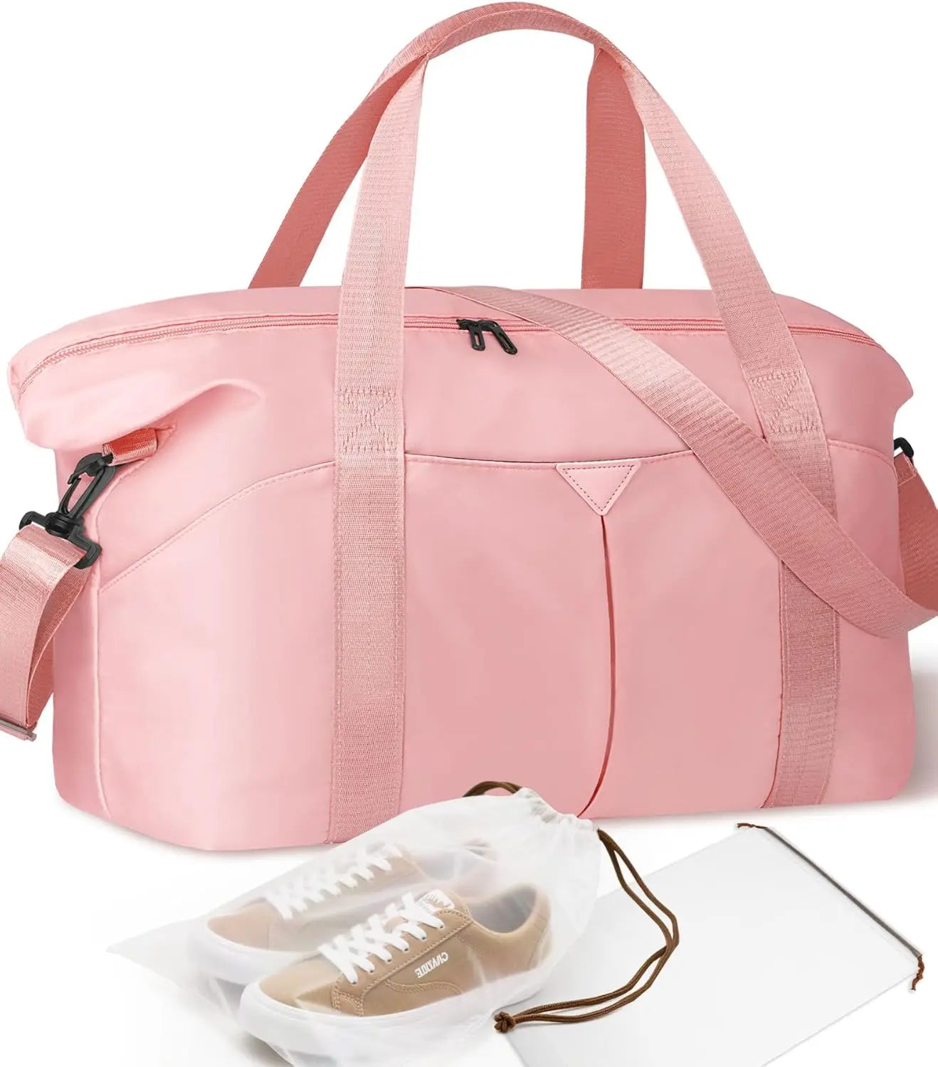 Versatile Travel Duffel Bag with Trolley Sleeve, Waterproof Pocket for Gym and Hospital Use in Pink