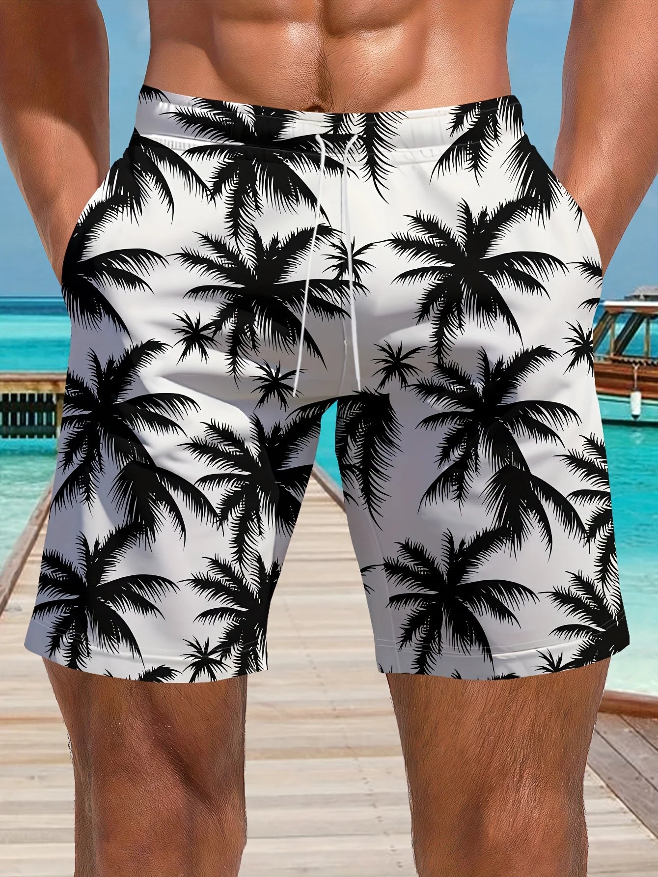 Men's Ocean Coconut Tree Print Beach Shorts Summer New Vacation Surfboard Casual Classic Men's Quick-Dry Shorts