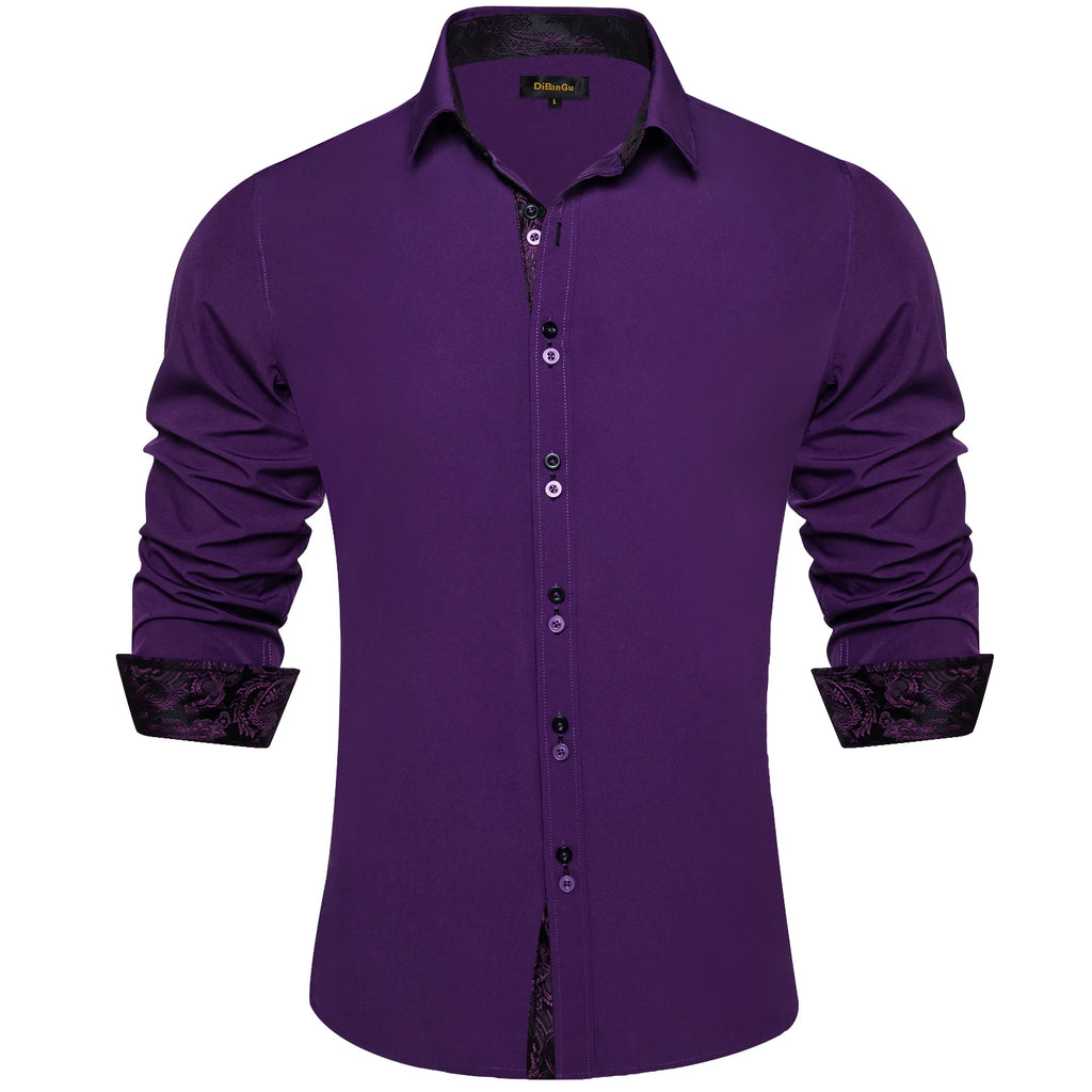 Men's Polyester Cotton Shirts Long Sleeve Paisley Patchwork Social Casual Dress Shirt