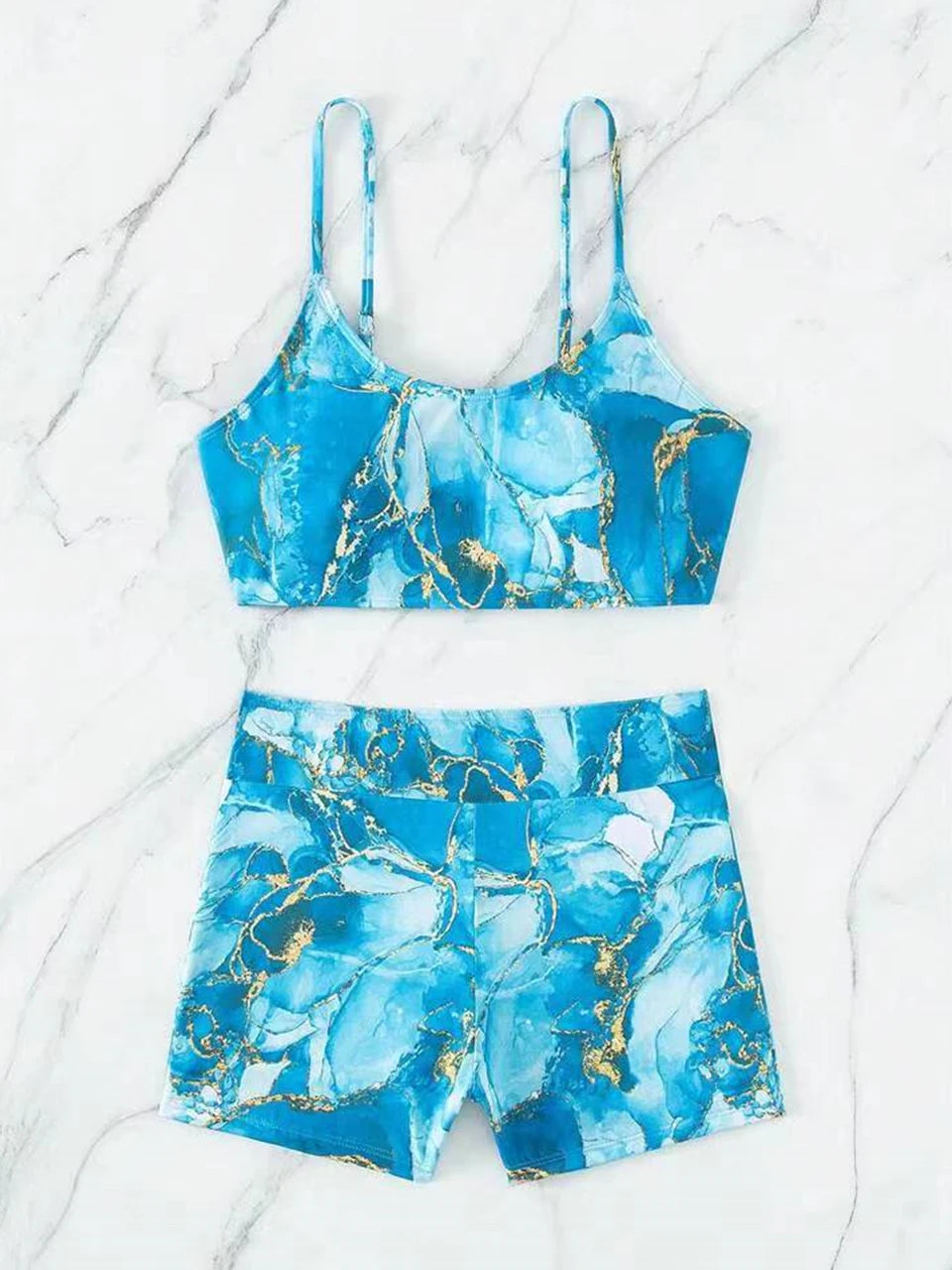 Two Pieces Marble Print Swimwear 2026 Women High Waist Swimsuit Summer Beach Wear Female Bathers Bathing Swimming Sport Suit