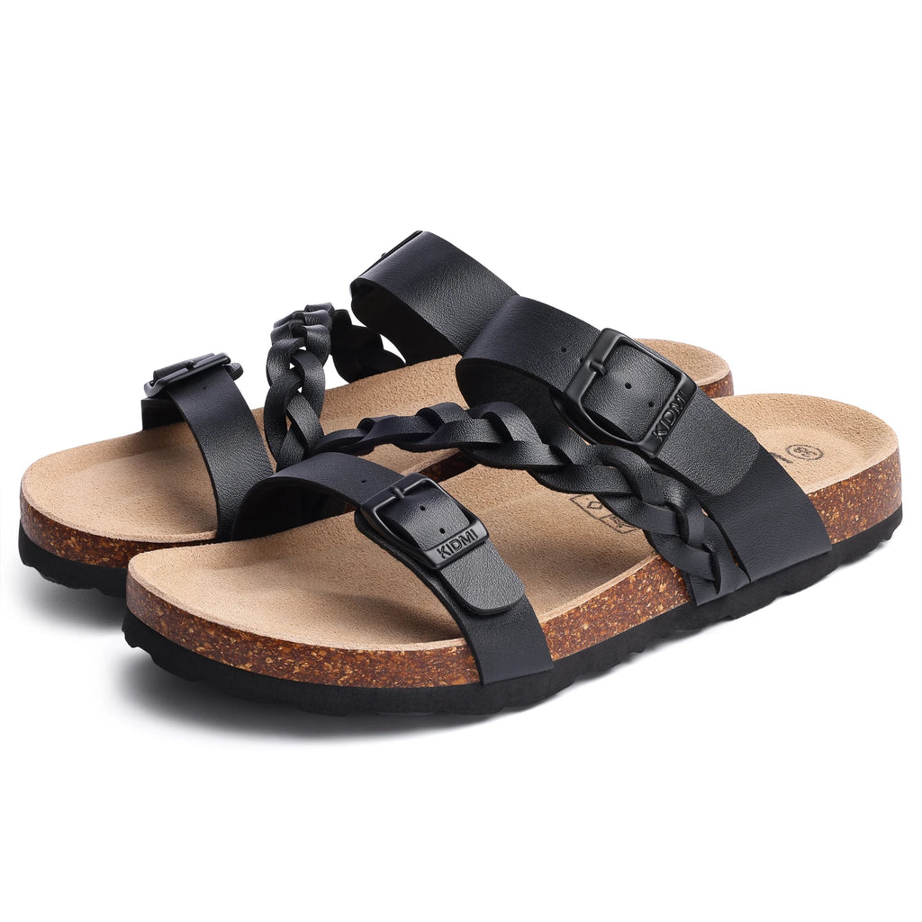 Comwarm Fashion Women's Cork Sandals Summer Leisure Sandals Outdoor Slip-On Lady Slide Sandals With Adjustable Buckle Sandals