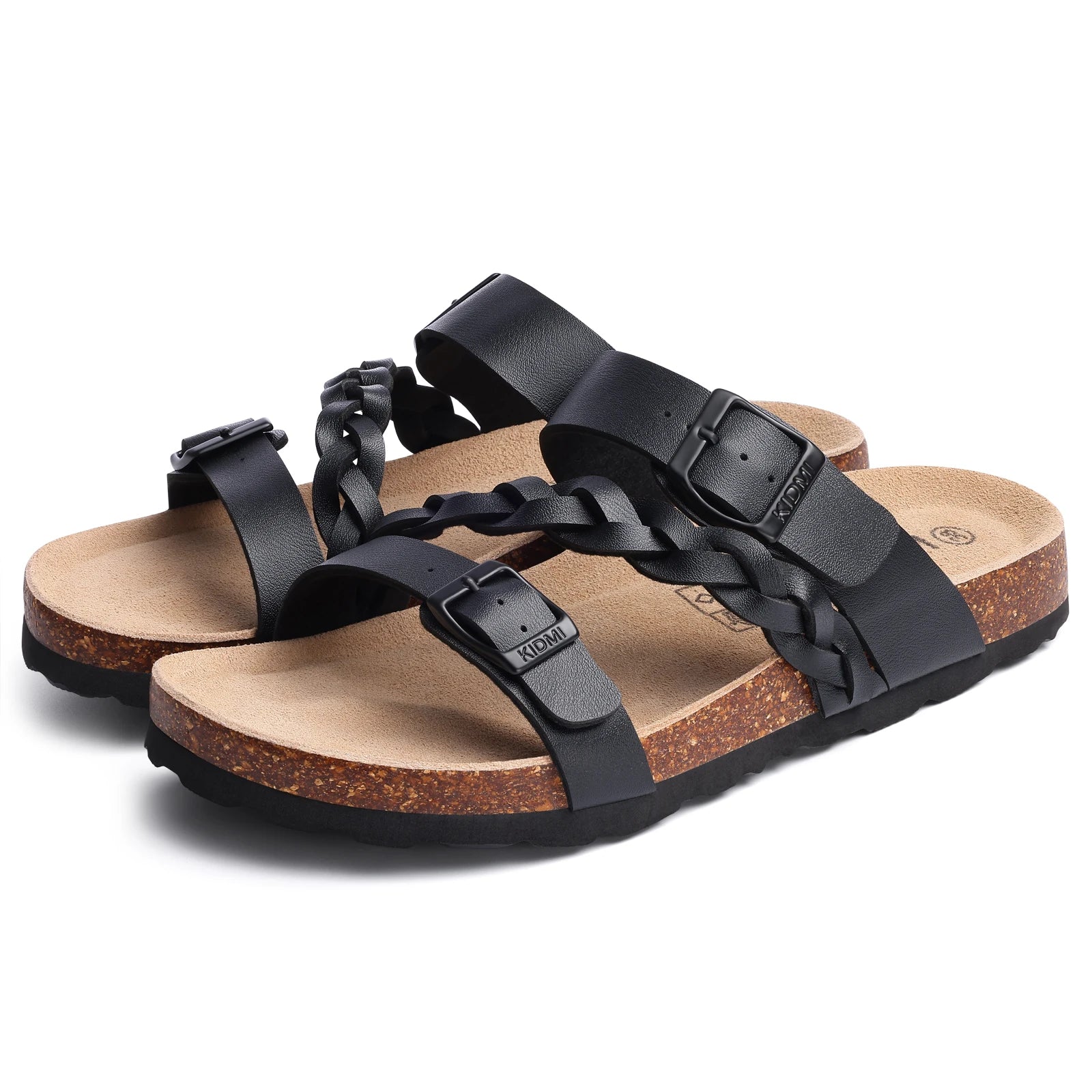 Comwarm Fashion Women's Cork Sandals Summer Leisure Sandals Outdoor Slip-On Lady Slide Sandals With Adjustable Buckle Sandals