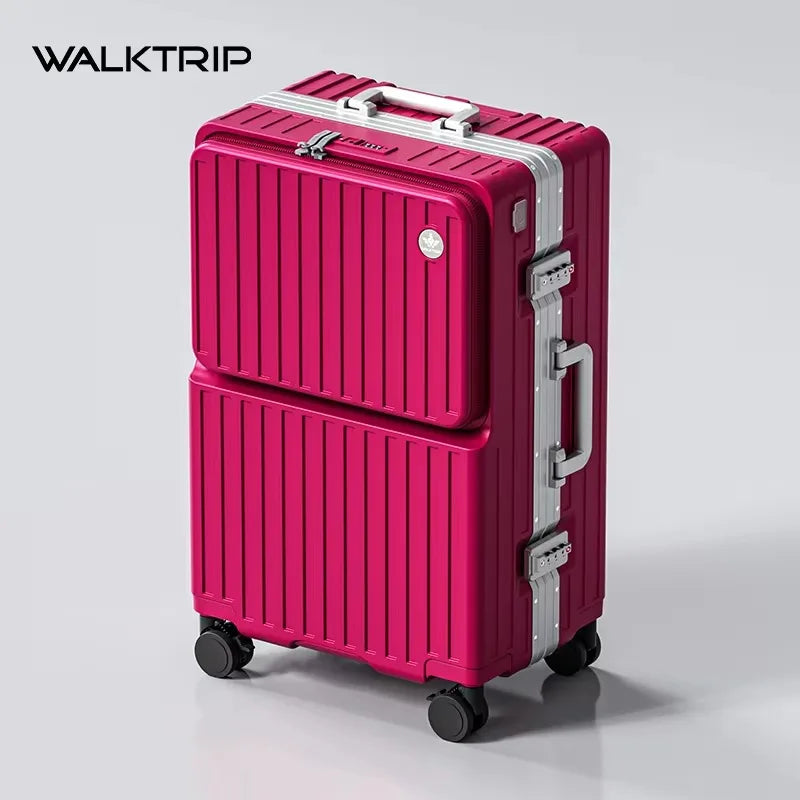 Front Opening Pocket Suitcase PC Material Travel Rolling Luggage with Aluminum Frame TSA Lock Cup Holder Charging Port 20/24/26