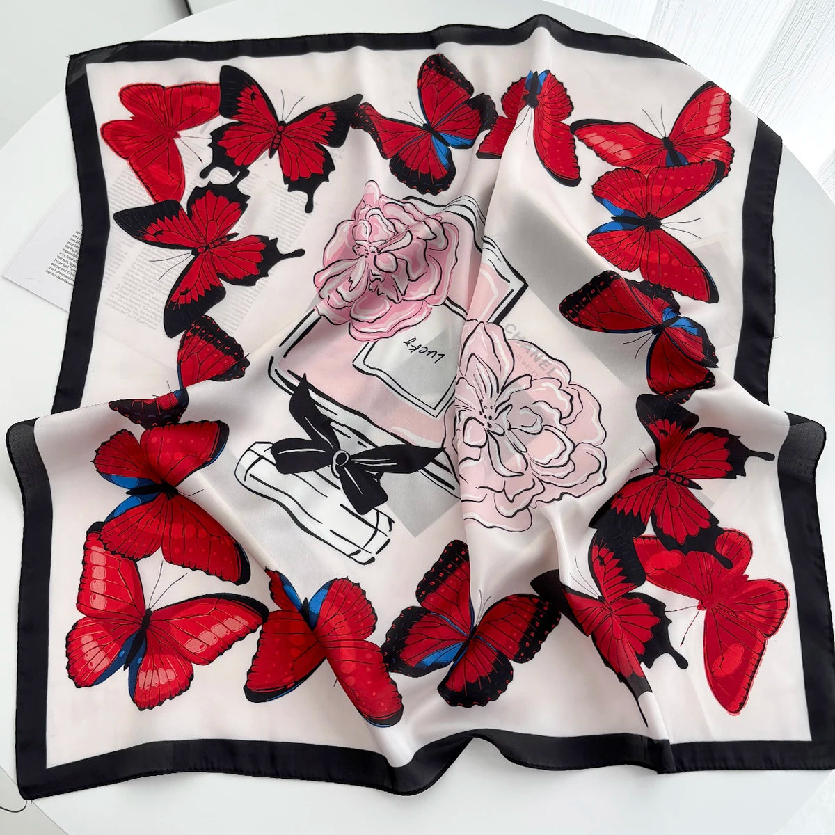 Retro Horse Print Neckerchief 70*70cm Green Square Scarf Women’s Breathable Imitation Silk Bandannas