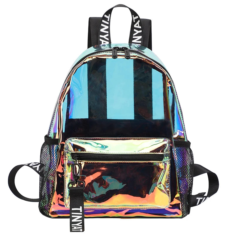 TINYAT PVC Clear Backpacks for Women Stylish Music Festival Water Resistant School Bag ita Bag for Easy Inspection During Travel