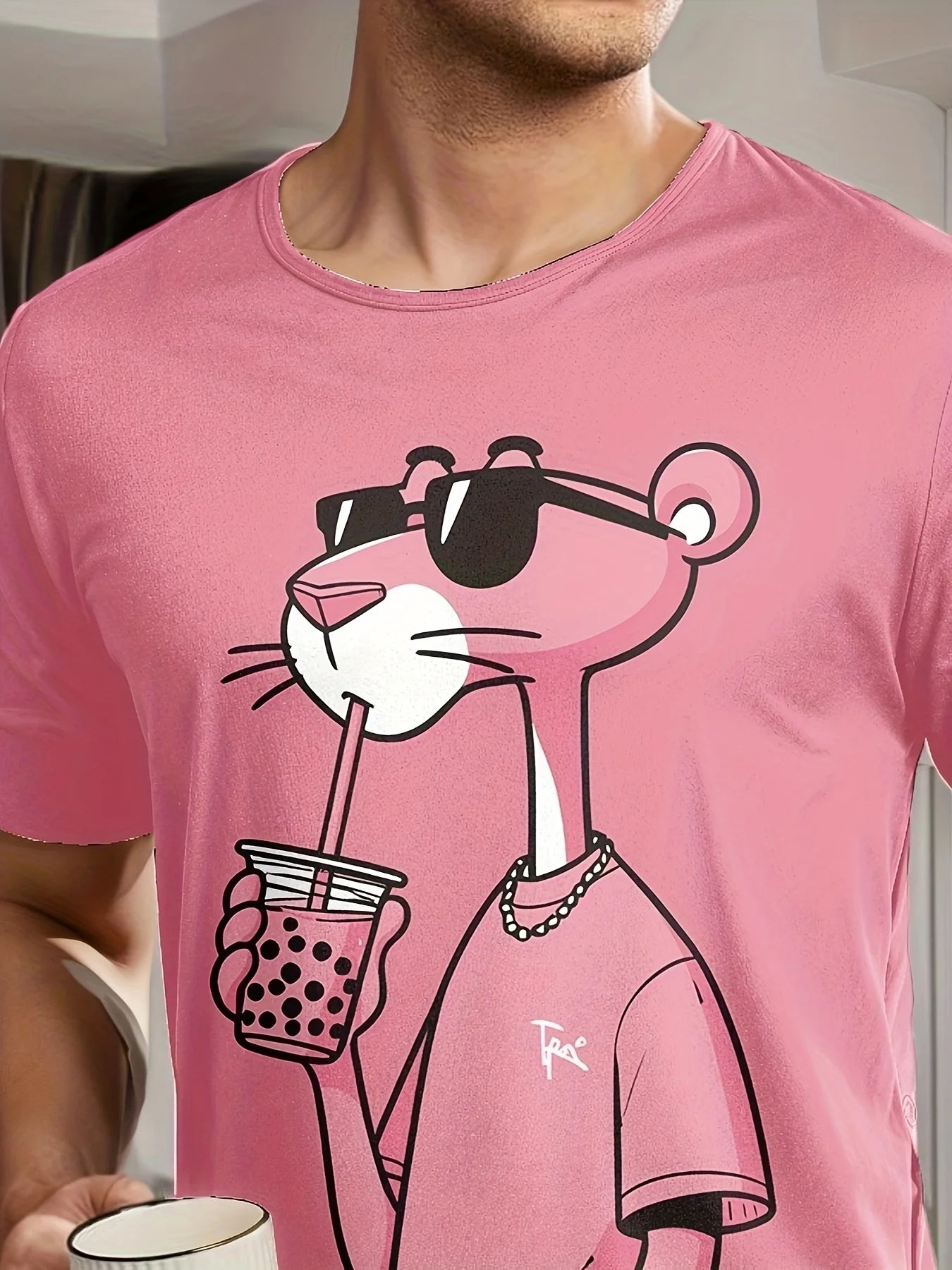 Men's Casual Pajama Set, leopard-print T-shirt and shorts, comfortable summer sleepwear