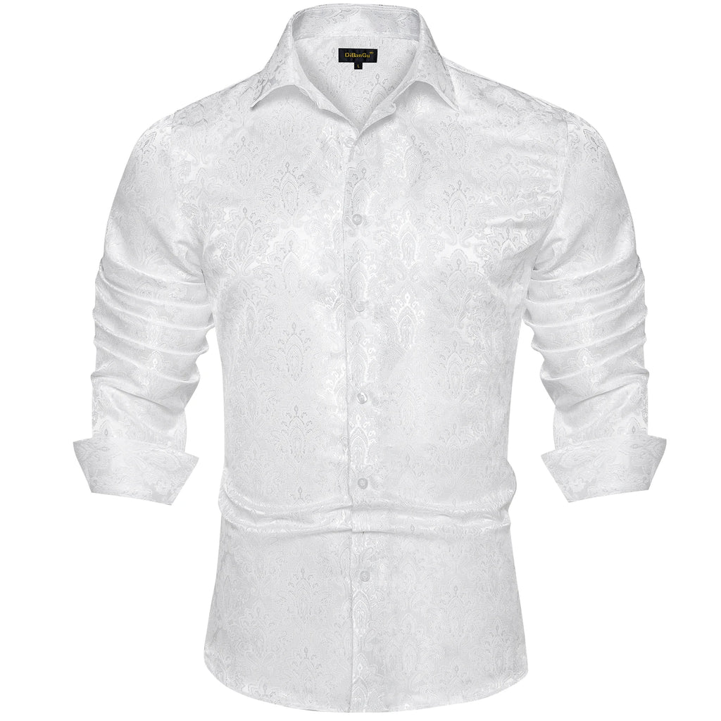 Men's Shirts Long Sleeve Polyester Dress Shirts Luxury Tuxedo Turn Down Collar Social Paisley Shirt Men Clothing