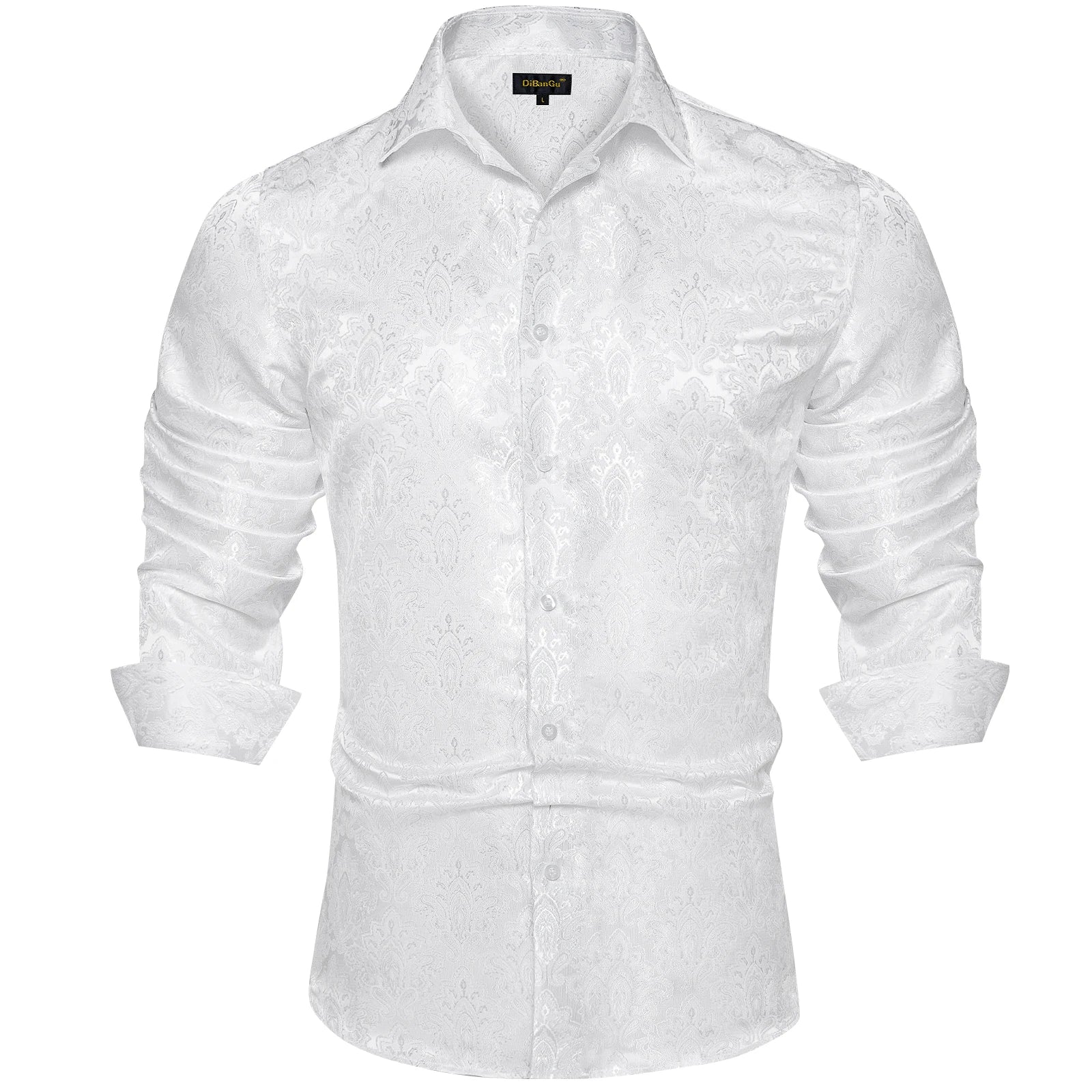 Men's Shirts Long Sleeve Polyester Dress Shirts Luxury Tuxedo Turn Down Collar Social Paisley Shirt Men Clothing