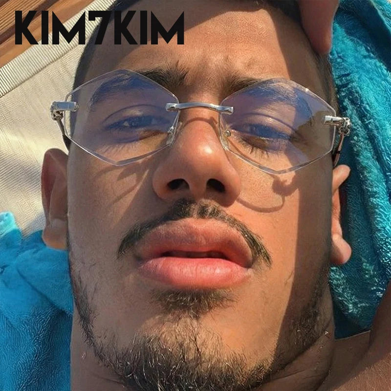 Small Hexagon Rimless Photochromic Sunglasses Men 2026 Luxury Leopard Frameless Sun Glasses Vintage Punk Polygon Eyewear Shade
