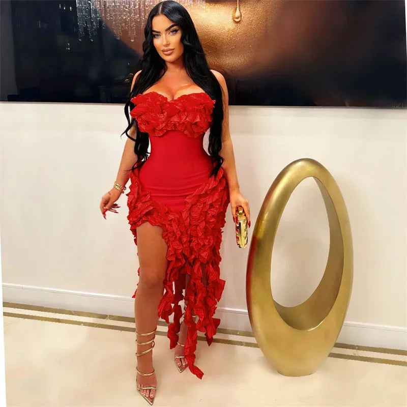 Elegant Ruffles Tassel Birthday Dress, Strapless, Sleeveless