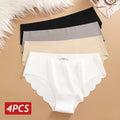 4PCS Ice Silk Seamless Panties Set Women's Briefs Solid Color Elastic Underwear Female Ultra Thin No Trace Wavy Side Panties