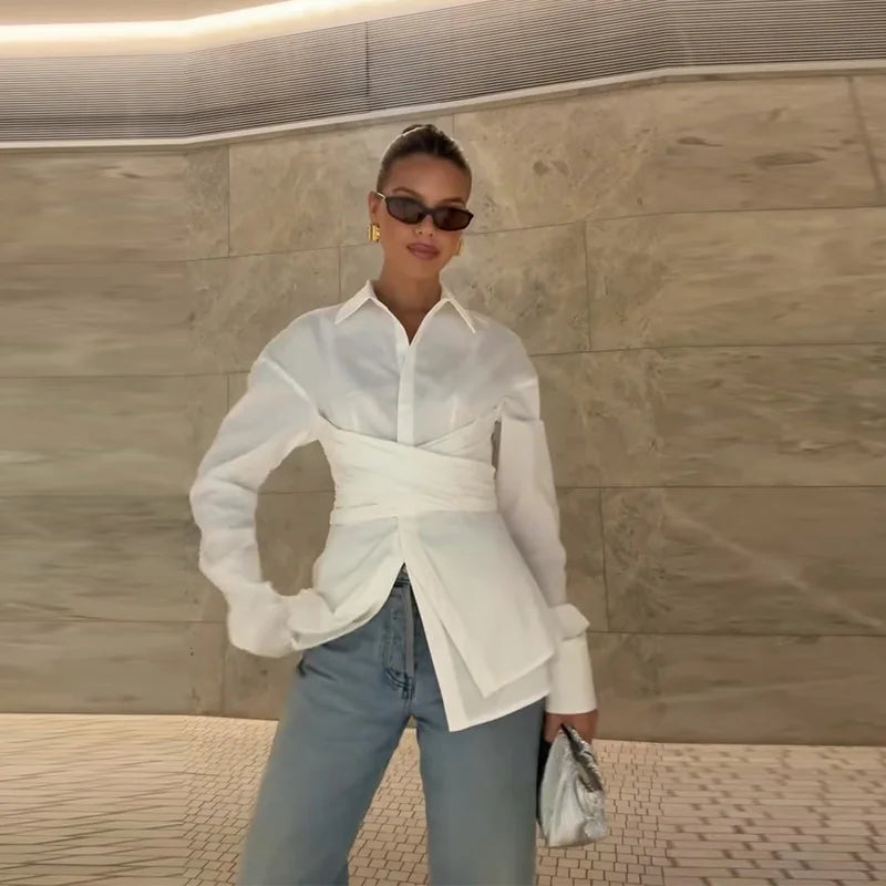 White Shirts Women Long Sleeve Lapel Blouse