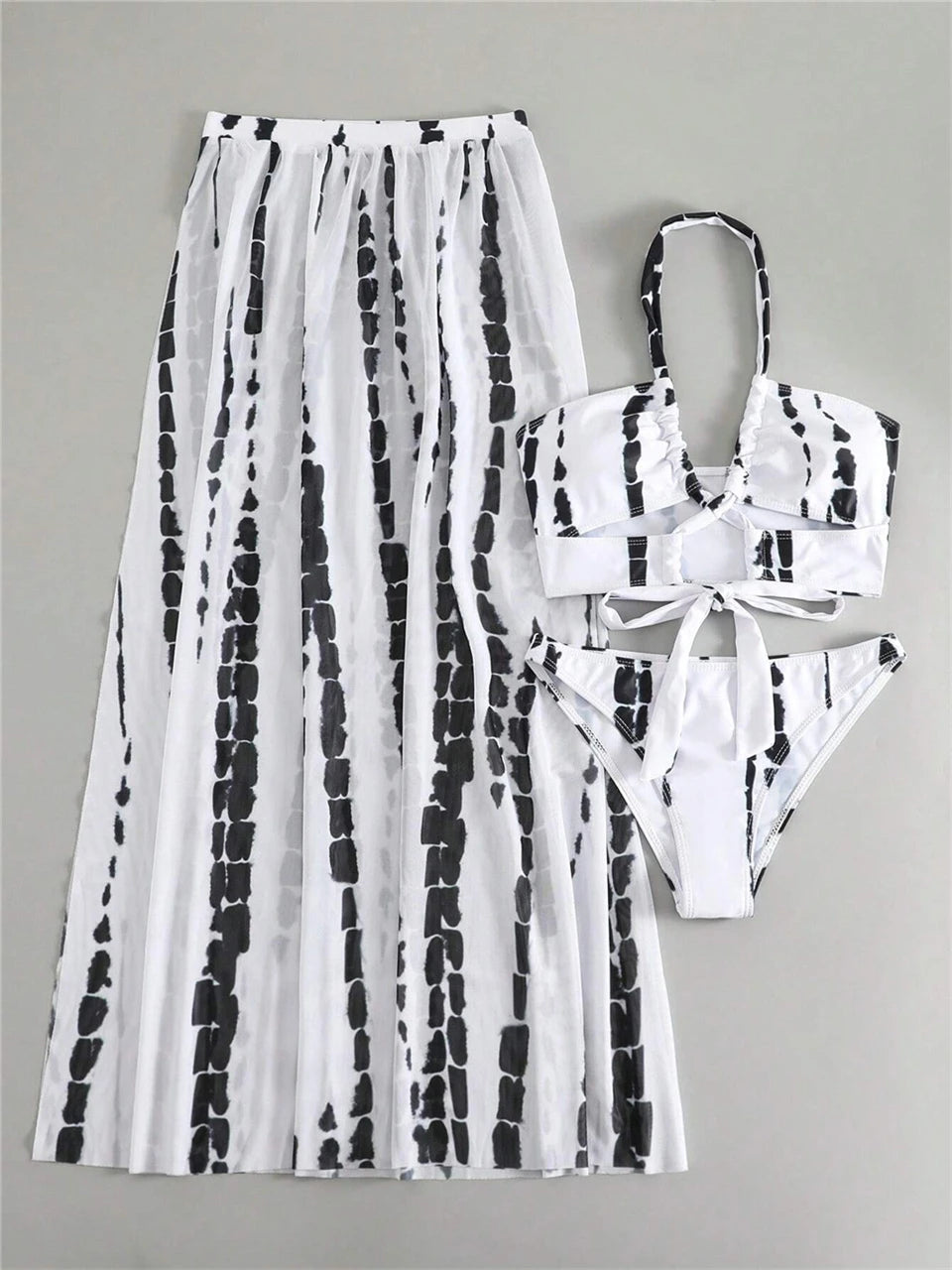 3 Pieces Tie Dye Cross Bikini, Women Sexy Halter Swimsuit & Cover Up Pants Swimwear Bathers Bathing Swimming Suit Beachwear