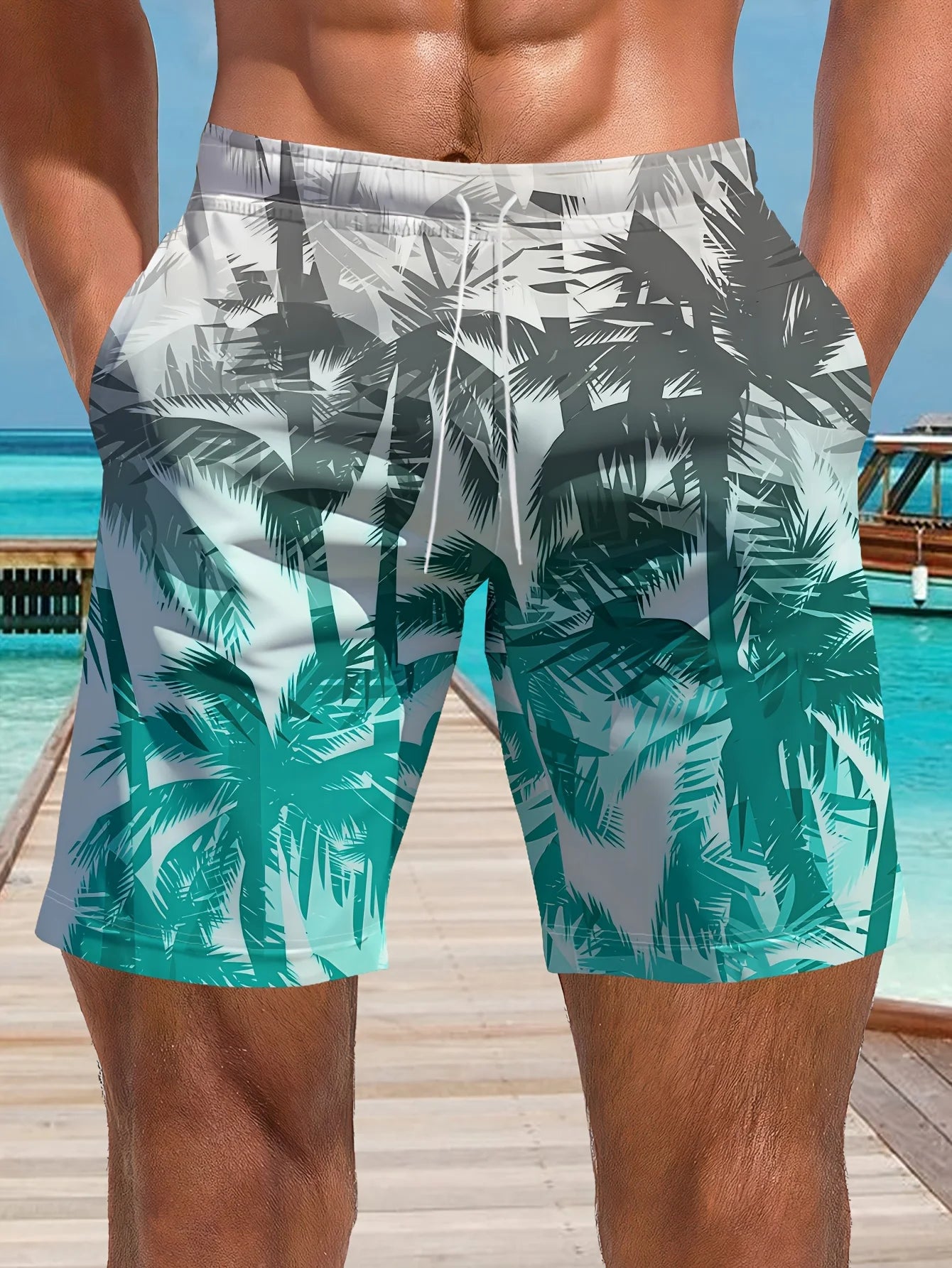 Men's Ocean Coconut Tree Print Beach Shorts Summer New Vacation Surfboard Casual Classic Men's Quick-Dry Shorts