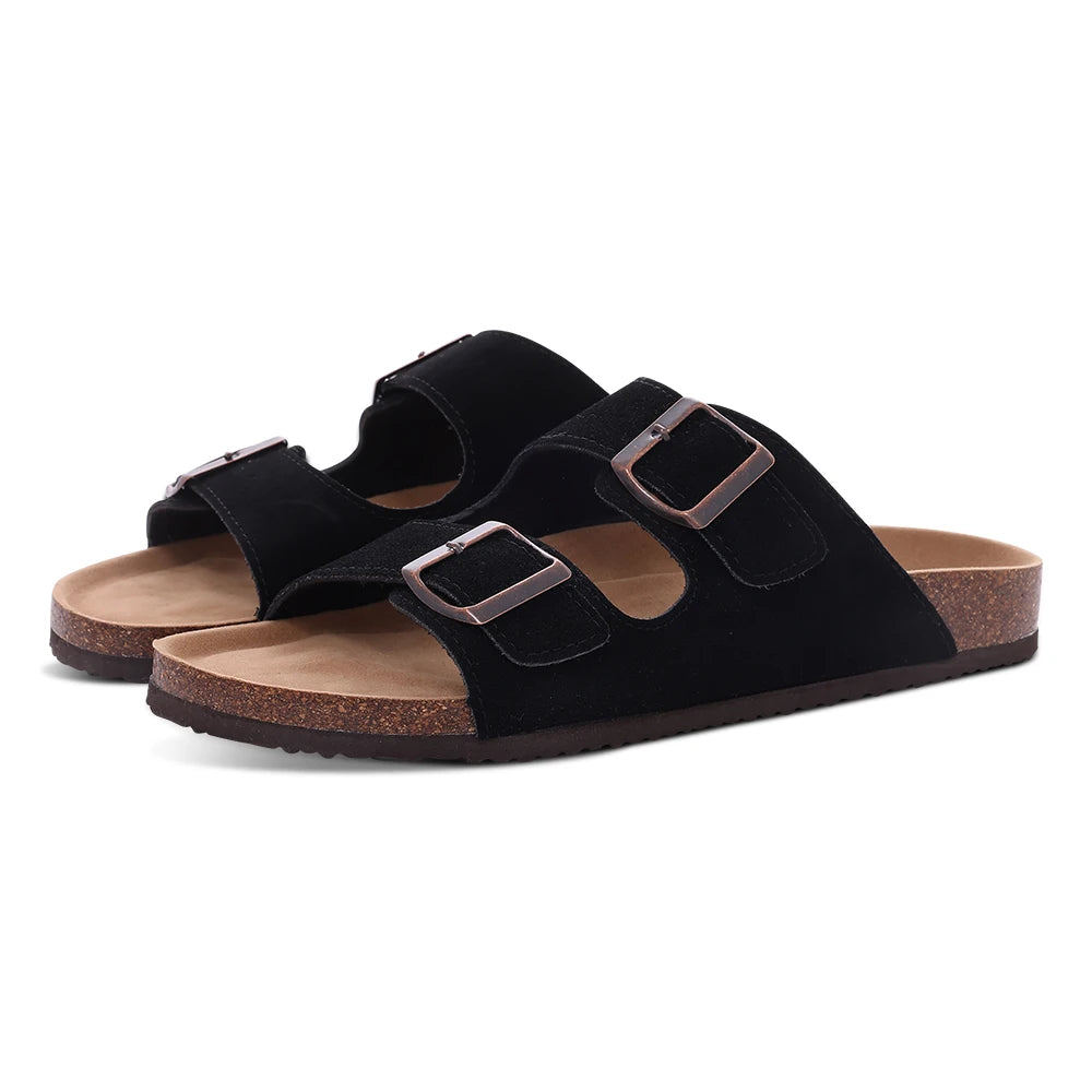 Litfun Retro Cork Clogs Slippers For Men Fashion Men Mules Shoe with Arch Support Unisex Classic Beach Shoes Men's Suede Sandals