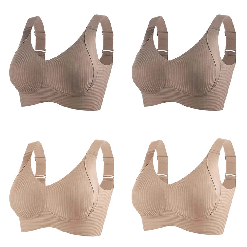 4PC Seamless Wireless Bras for Women Large Size Push Up Bra Comfort Underwear Anti-Sagging Bralette Female Lingerie