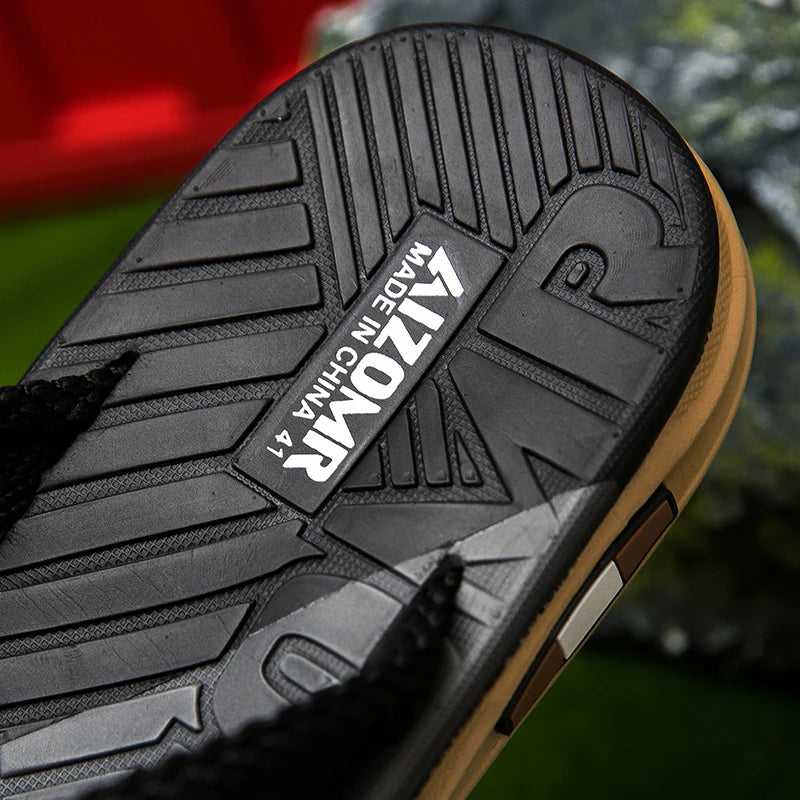 Summer trend contrasting flip flops for men wearing non-slip soft bottom braided beach sandy rubs