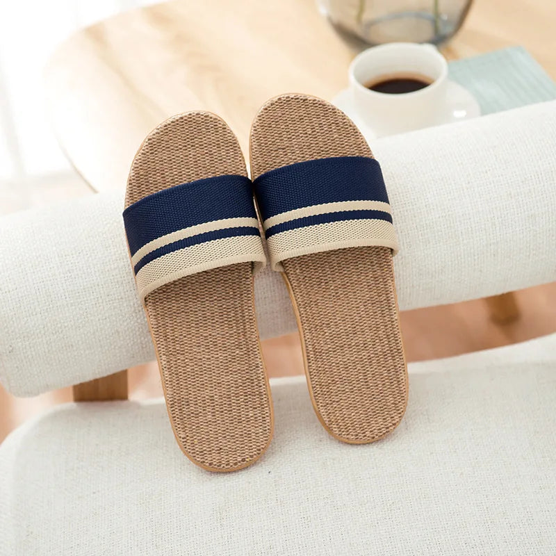 Linen Slippers Non-Slip Breathable Shoes Universal Open-Toe Home Sandals For All Seasons