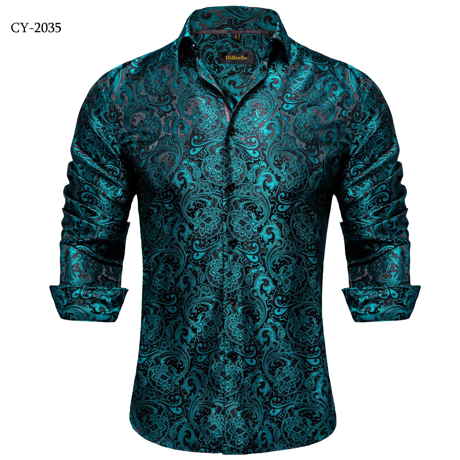 Men's Shirts Long Sleeve Polyester Dress Shirts Luxury Tuxedo Turn Down Collar Social Paisley Shirt Men Clothing