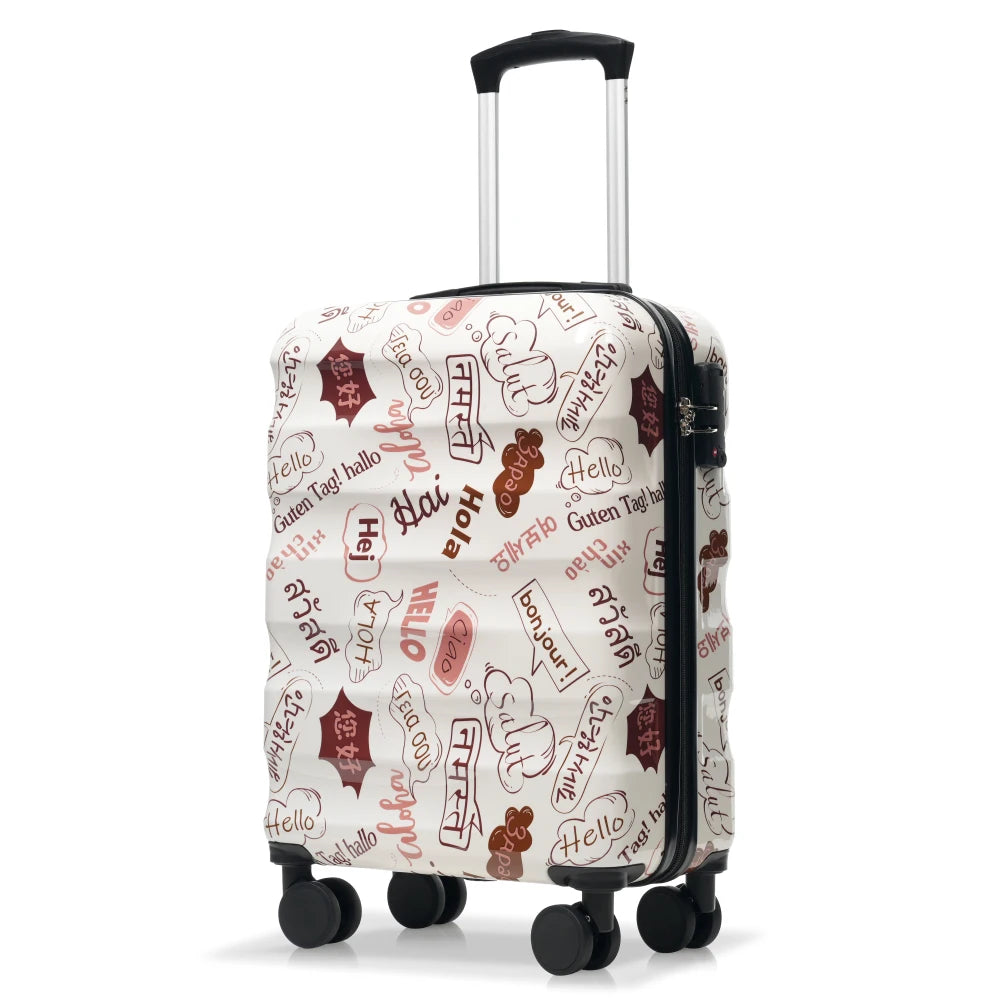 2 Piece 20" Carry-on Luggage Set with Cup Holder Lightweight Glossy Hardshell Suitcase Spinner Wheels TSA Lock Airline Approved