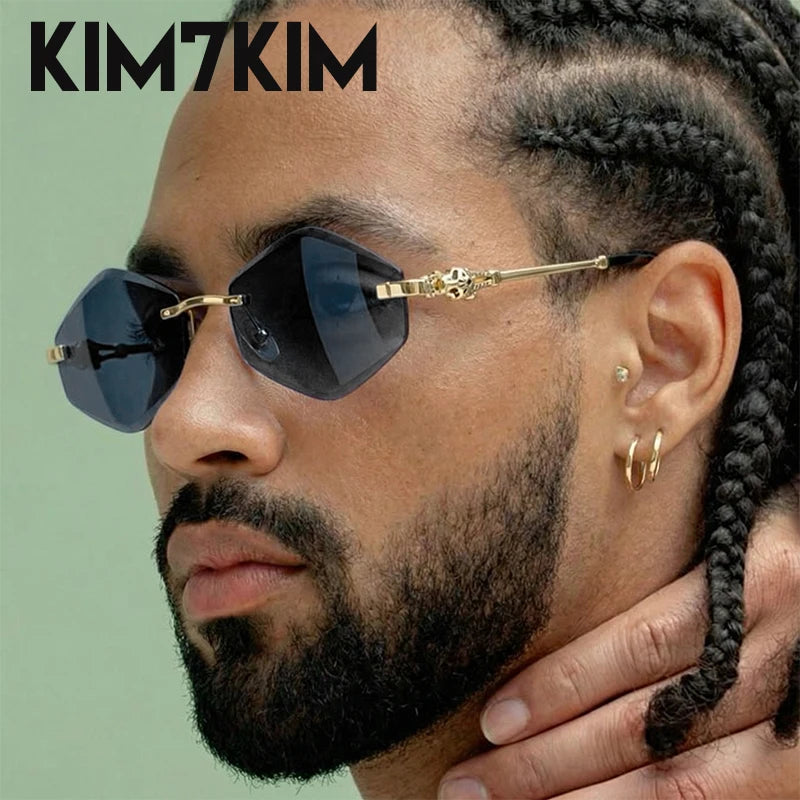 Small Hexagon Rimless Photochromic Sunglasses Men 2026 Luxury Leopard Frameless Sun Glasses Vintage Punk Polygon Eyewear Shade
