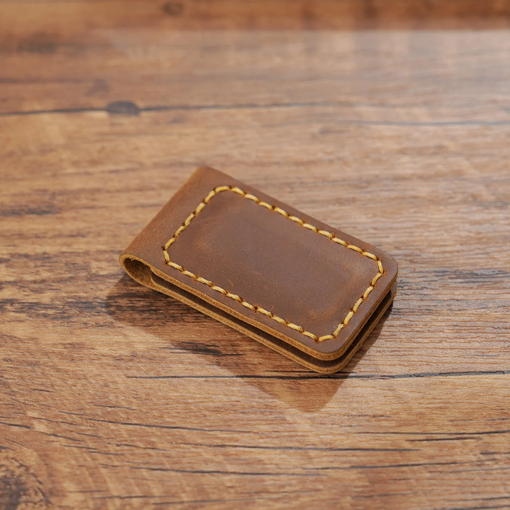 Genuine Leather Money Clips Mini Wallets for Men Slim Front Pocket Magnetic Banknote Clip Minimalist Retro Men's Small Purses