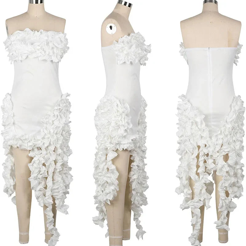 Elegant Ruffles Tassel Birthday Dress, Strapless, Sleeveless