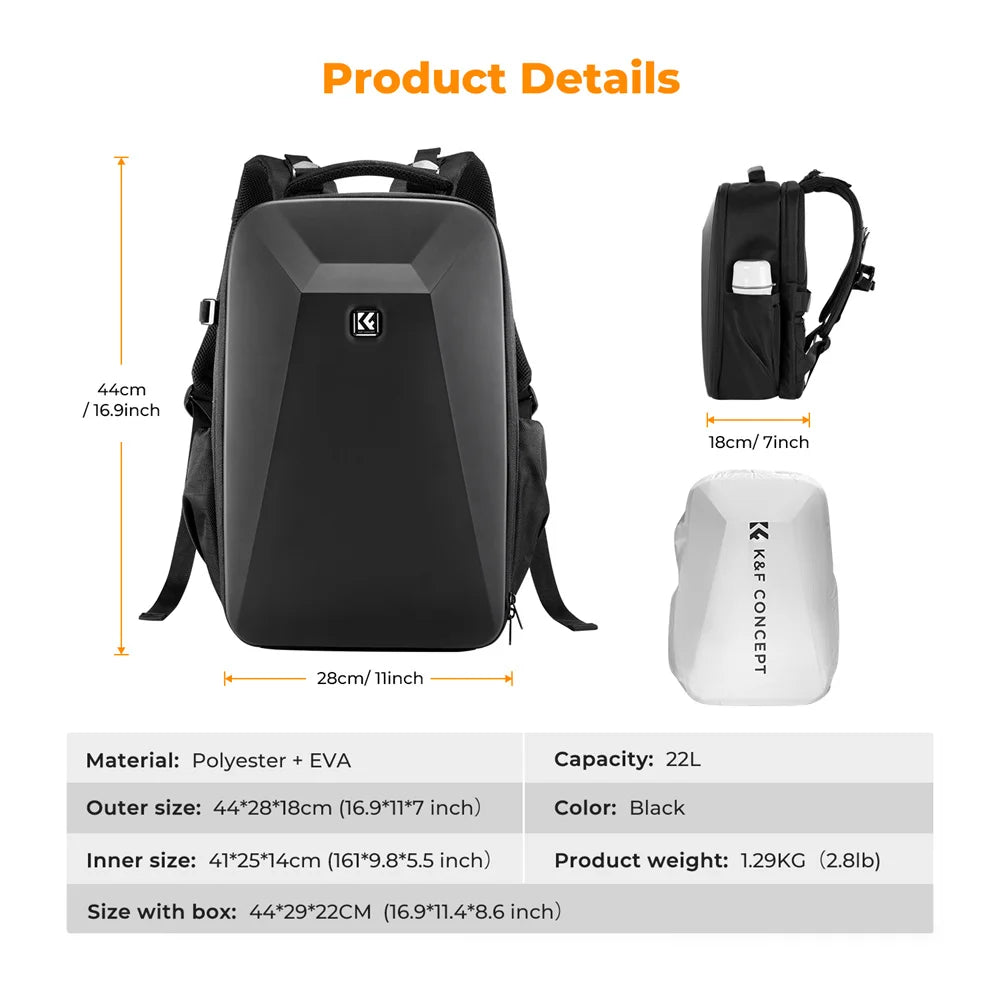 K&F CONCEPT 22L Camera Bag Large Capacity Travel Photography Backpack Waterproof Men's backpack Bag DSLR/SLR Camera Rain Cover