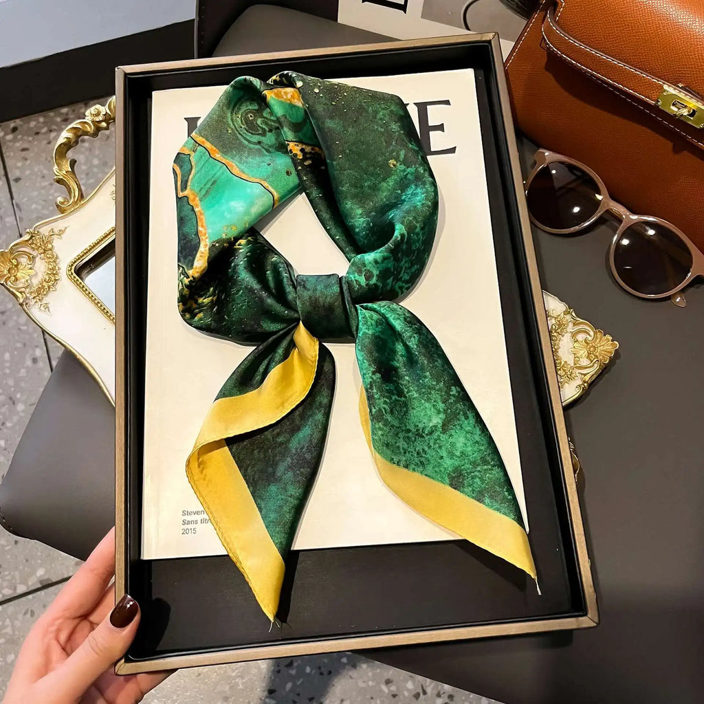 Luxury Imitation Silk Scarf Black And White Striped Head Wrap For Women Multifunction Silk Feeling Neckerchief