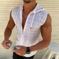 Sleeveless hooded zippered cardigan T-shirt for men's summer new fashionable