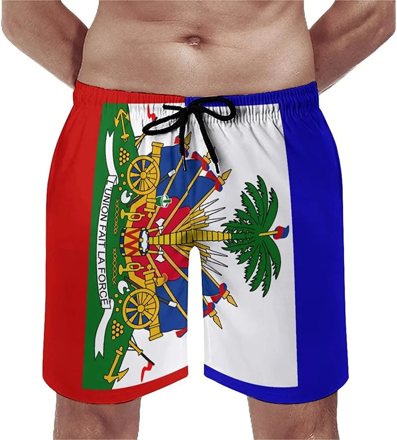 Haiti Flag Graphic Beach Shorts Men-Kids 3d Printed Swimming Trunks Summer Quick Dry Board Shorts Street Oversized Short Pants