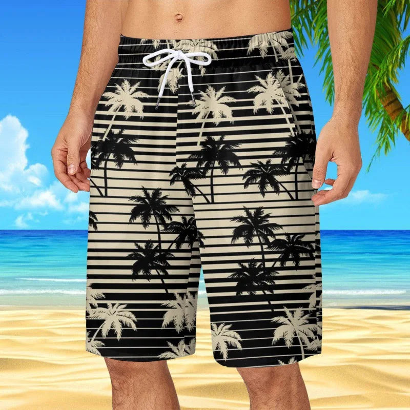 Men's Hawaiian Beach Shorts Coconut Tree 3D Print Quick Dry Oversized Surfing Board Shorts Summer Swimsuits Trunks Man Clothing