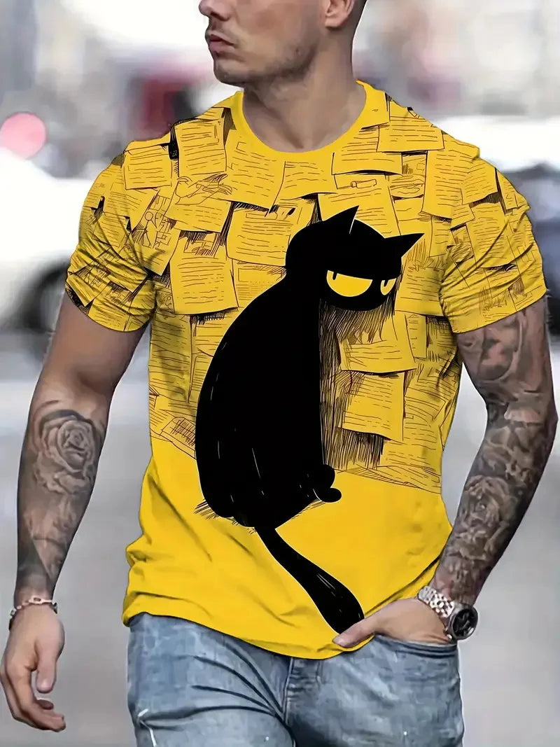 Men's Newspaper Graphic T-Shirt Clothes Casual Crew Neck Short Sleeve T shirts