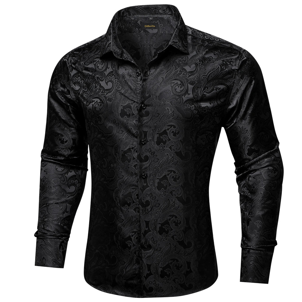 Men's Shirts Long Sleeve Polyester Dress Shirts Luxury Tuxedo Turn Down Collar Social Paisley Shirt Men Clothing