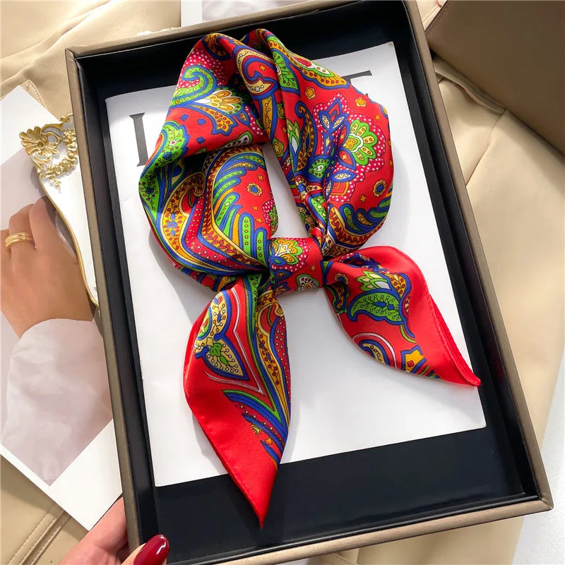 Luxury Imitation Silk Scarf Black And White Striped Head Wrap For Women Multifunction Silk Feeling Neckerchief