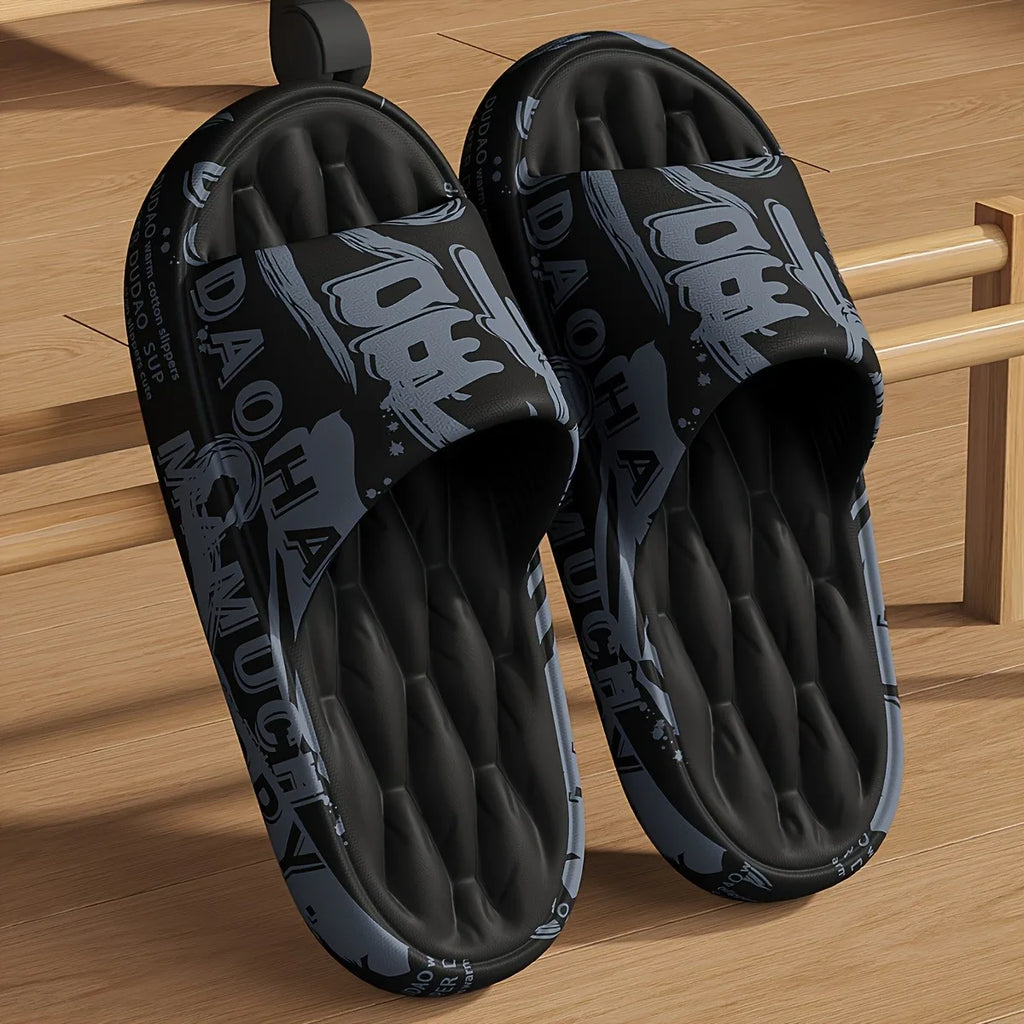 Trendy EVA Graffiti Slides for Men/Women Soft Comfortable Black White Design Playful Patterns Casual Home Outdoor Wear