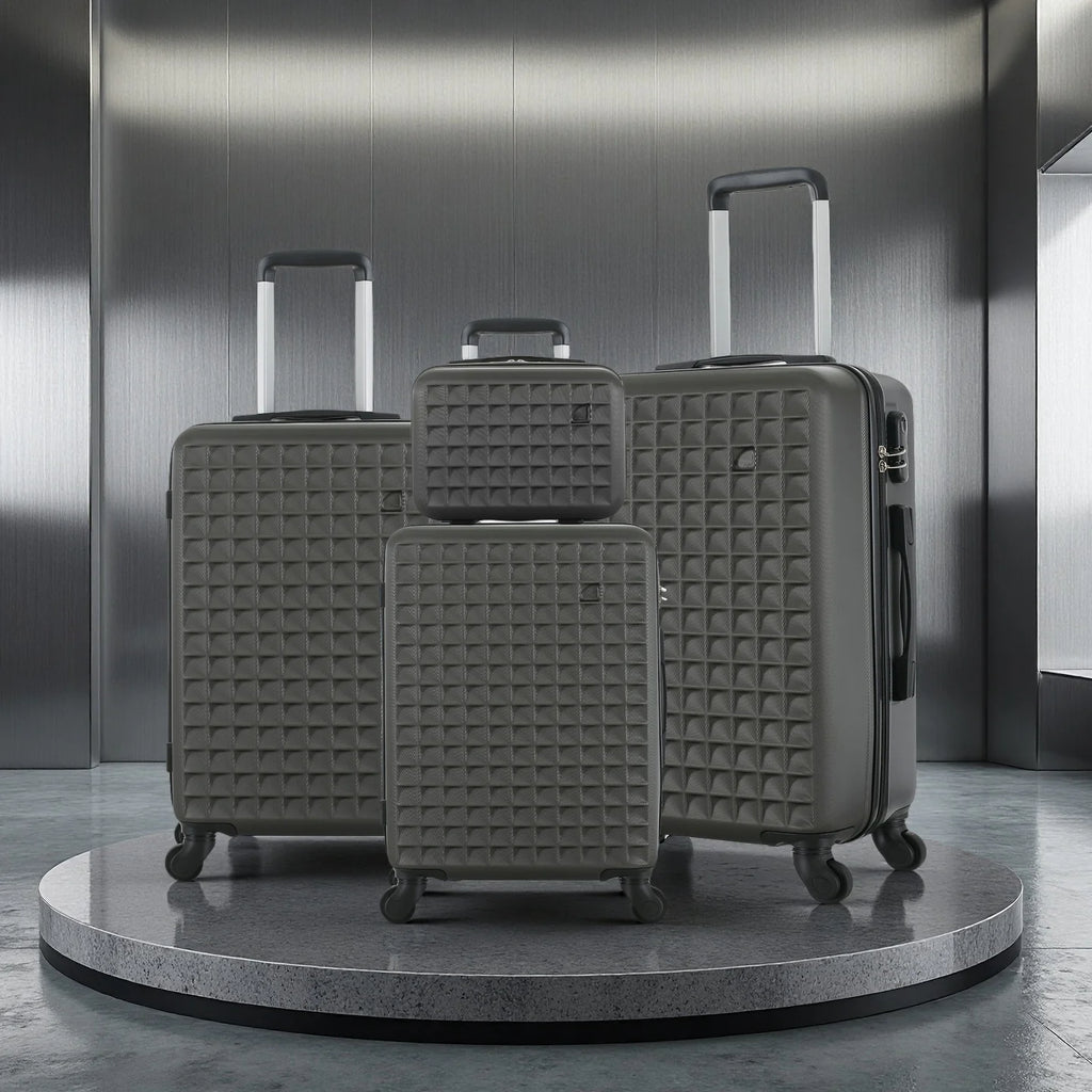 4-Piece ABS Hardside Spinner Luggage Sets (18/23/27 Inch + 13 Inch Cosmetic Case) – Lightweight Suitcase Sets with 3-Digit Combi