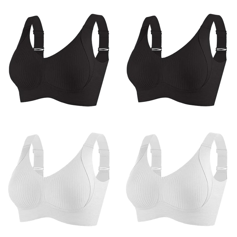 4PC Seamless Wireless Bras for Women Large Size Push Up Bra Comfort Underwear Anti-Sagging Bralette Female Lingerie