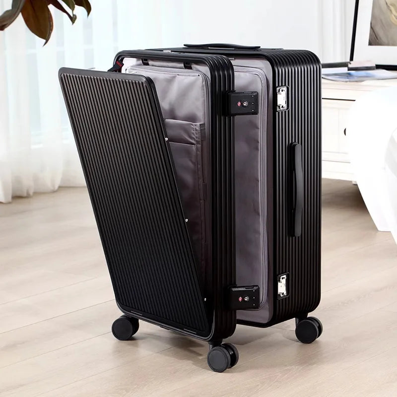 Men's Suitcase All Aluminum Magnesium Alloy Boarding Box Front Laptop Trolley Case Business Luggage