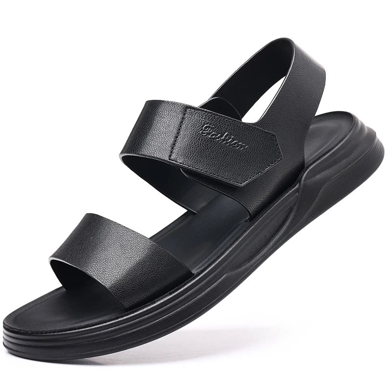 Mens First Layer Sheepskin Summer Sandals Genuine Leather Beach Shoes Casual Slip On Leather Slippers Comfortable Outdoor Male