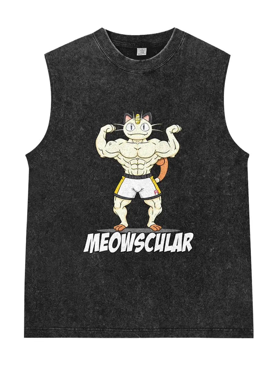 Oversized Vintage Washed Vest Anime Pokemon Men's Tank Top Man Sleeveless Shirt Summer