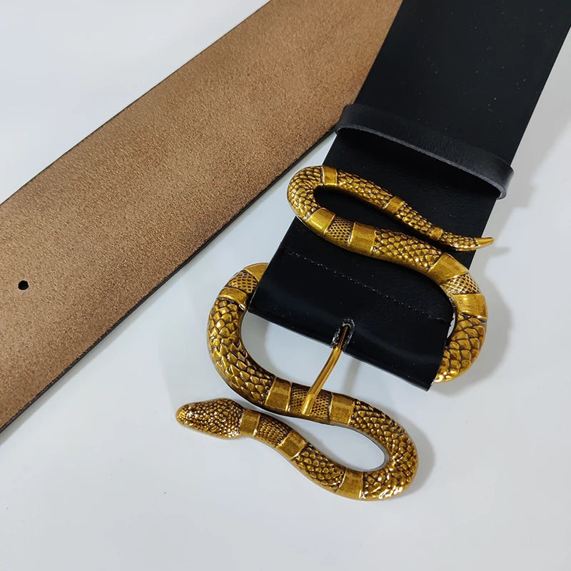 High-end luxury brands elegant Women's leather belt female Snake Wide belt for Women goth corset cummerbund Punk Mens belts